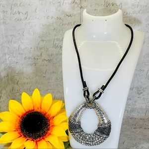 CHICO’S STATEMENT PENDANT SILVER NATIVE DESIGN NECKLACE